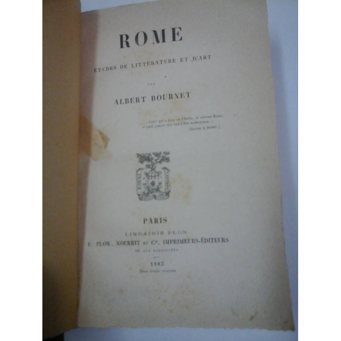 ROME  ETUDES  DE  LITTERATURE  ET  D˙ART  -  ALBERT  BOURNET